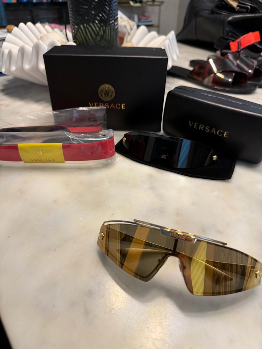 Versace Shield Sunglasses in Amber and Gold